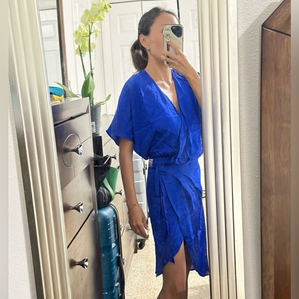 La Perla  abito incrociato bath-suit cover royal blue silk wrapped pareo/IT38